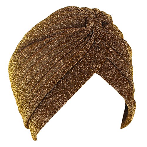 Home-organizer Tech Glister Twist Turban Elastic Hair wrap Boho Chic Hippie Stretchy Soft Headband (Golden)