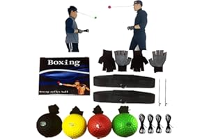 KANGHUANG Boxing Reflex Ball Headband Set for MMA Boxing Kickboxing Training Recreation Balls kit Includes 4 Balls+4 Spare Lines+2 Headbands+2 Thread Needle +2 Gel Gloves for All People