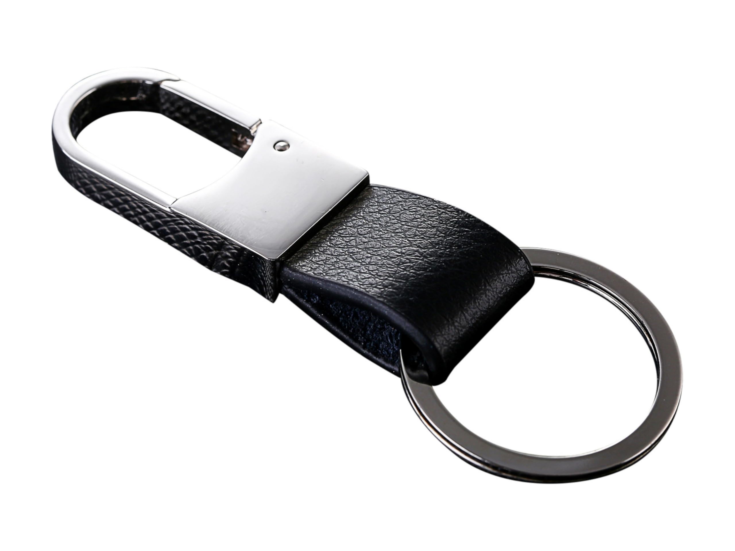 Cerbery® | Elegant leather keyring with rings and gift box | Keychain keychain key holder keyring car photo engraving ring | Ladies Men | Gift (Silver)