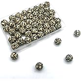 YOKUSHI 50 PCS Leopard Printed Silicone Beads 15mm Bulk, Print Loose Rubber Round Focal Bead for Keychain Pens Necklace Bracelet Lanyard Making