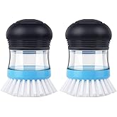 MR.SIGA Soap Dispensing Palm Brush, Kitchen Brush for Dish Pot Pan Sink Cleaning, Pack of 2, Navy/Blue