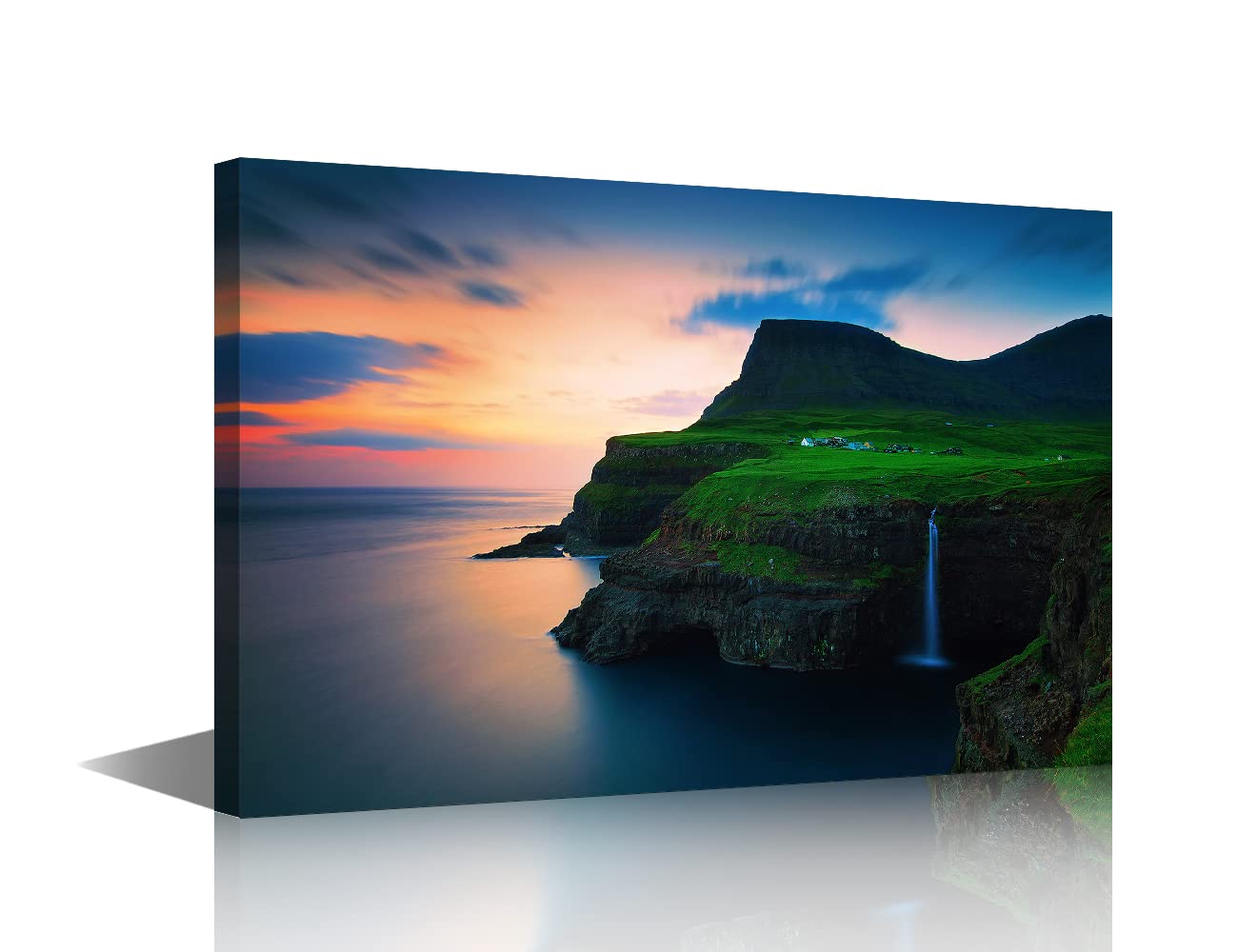 Canvas Wall Art Faroe Islands Scenery Painting Prints Stretched and Framed The Lofoten Islands Pictures Ready to Hang for Home Decorations Office Wall Decor 8x12inch (20x30cm)