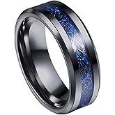 Tanyoyo 8mm Blue Black Dragon Pattern Beveled Edges Celtic Rings Jewelry Wedding Band For Men 7-14