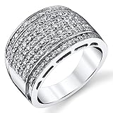 Sterling Silver Men's High Polish Micro Pave Wedding Band Ring With Cubic Zirconia CZ Sizes 5 to 12