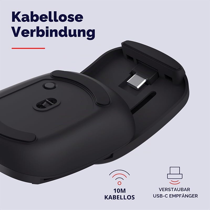 Zylo Faltbare Funkmaus für Laptop, 1000-2400 DPI, Schwarz