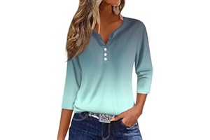 COTECRAM Tops for Women 2024 Summer Casual 3/4 Length Sleeve Button V Neck T Shirts Boho Floral Graphic Tees Loose Tunics