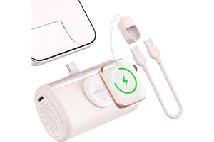 RORRY PalmGo Portable Charger, 10000mAh PD 22.5W Fast Charging Mini Power Bank with Built-in USB C Connector, 3-in-1 Battery Pack for iPhone 17/16/15 Pro/Max, Apple Watch Ultra/11/10/SE, iPad, Pink
