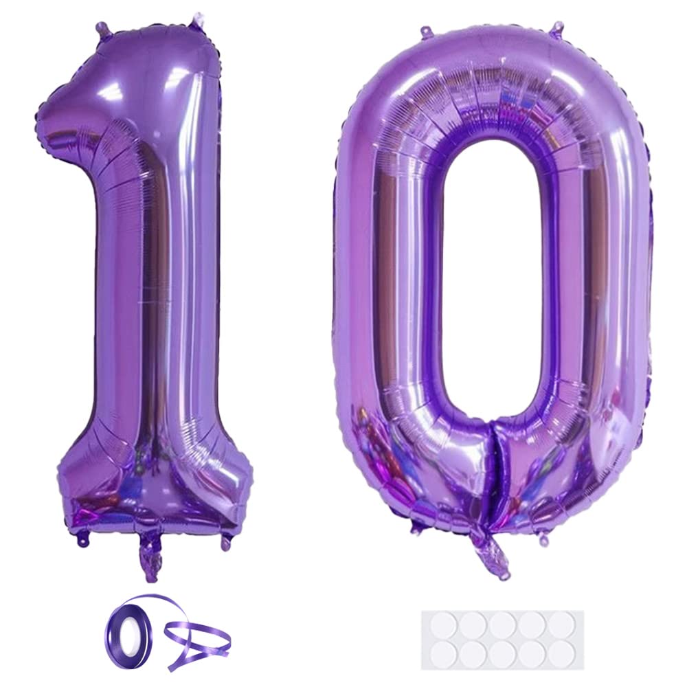 Xihuimay Number 10 Balloons 40 inch Digital Balloon Alphabet 10 Birthday Balloons Digit 10 Helium Balloons Big Balloons for Birthday Party Supplies Wedding Bachelorette Bridal Shower, Purple Number 10
