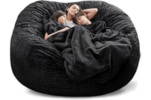 GQZGGXX Bean Bag Chair Cover, Durable Comfortable Chair PV Fur Bean Bag Sofas Faux Fur Sofa Living Room Sofa Bed Large Bean Bag Chairs for Adults (No Filler,Cover only) 7ft Black