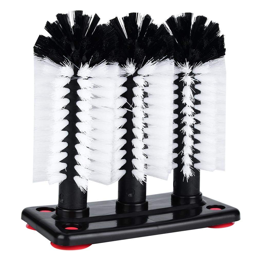 Triple Brush Bar Glass Washer 3 Brush Glass Scrubber Water Bottle Cleaning Brush Glass Washer Brush Cleaner for Sink with Suction Cup Base
