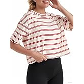 Women's Oversize Workout Crop Tops Casual Short Sleeve Drop Shoulder Boxy T-Shirts Roll Hem Basic Loose Yoga Running Tees