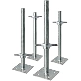 JUKFITA Adjustable Leveling Jacks, 18.25" Height Base Plate | 4 Pack, Galvanized Silver, Solid Scaffolding Parts, Screw Jacks for Baker Style Scaffolding