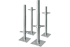 JUKFITA Scaffold Adjustable Leveling Jacks 18.25", 4 Pack Solid Screw Jacks with Wide Base Plate and Galvanized Finish, Fit Baker Style Scaffolding
