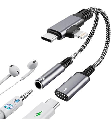 cigarette charger aux cord USB C to 3.5mm Audio Cable with Charger, 2 in 1 USB C to 3.5mm Headphone Car Stereo with 18W USB C Compatible with iPhone 17/17Pro Max/16/15/15 Pro go music and power. Aux Cord for iPhone, iSkey