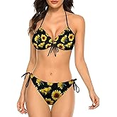 Delerain Women's Sunflower Bikini Set 2 Piece Swimsuits String Halter Triangle Bathing Suits