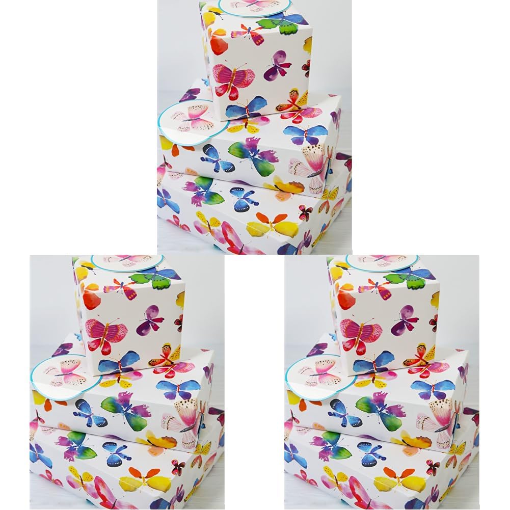 Wrapping Paper 12366A"Butterflies" Gift Wrap Pack with 2 Sheets & 2 Tags, Plastic Free & Fully Recyclable, Multicoloured (Pack of 3)
