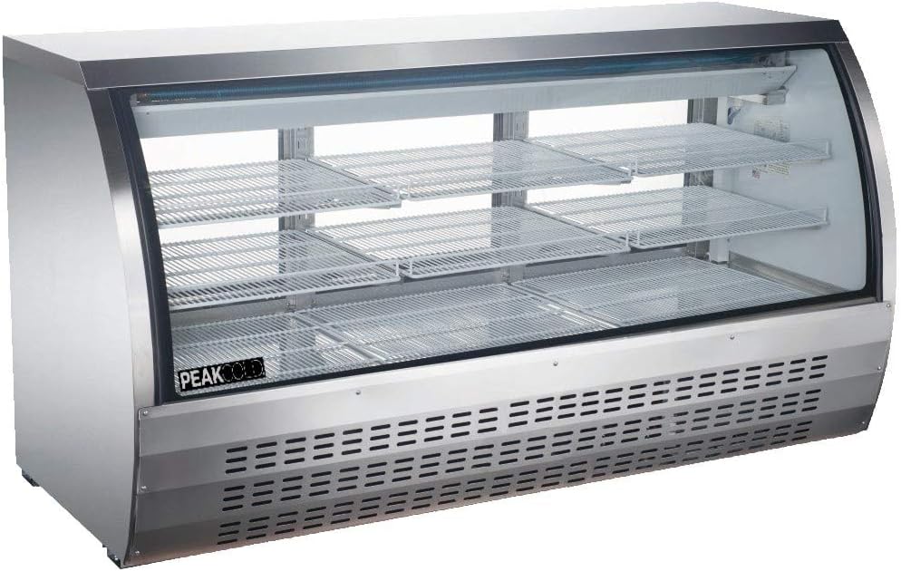 Peak Cold Curved Glass Refrigerated Deli Case - Meat or Seafood Display Showcase, Stainless Steel; 82" Wide