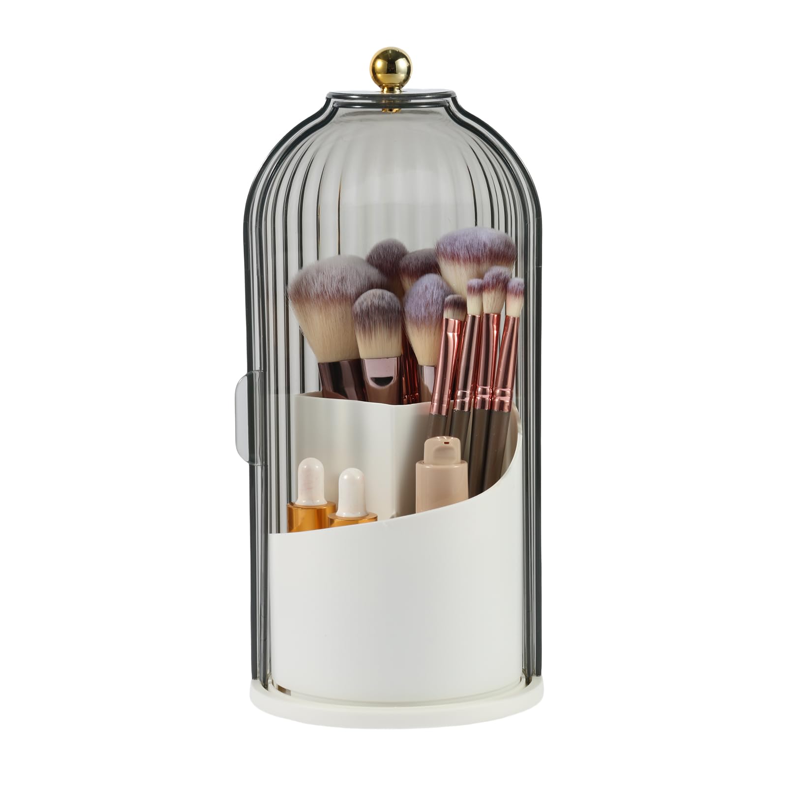 VacFreKep Makeup Brush Holder Organizer with Lid,360 Rotating Clear Dust Proof Makeup Brushes Organizer for Vanity Desktop Bathroom Countertop