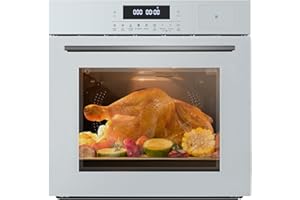 MERXENG 24" Single Wall Oven, 2.5 Cu.ft Built-in Electric Wall Oven with 10 Functions, 3000W, 240V, Convection Oven in Stainless Steel, Touch Control, Timer, Safety Lock, ETL Certified