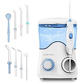 TUREWELL FC162 Water Dental Flosser for Teeth/Braces,10 Pressure Levels, 8 Water Jet Tips for Family, 600ML Electric Water De