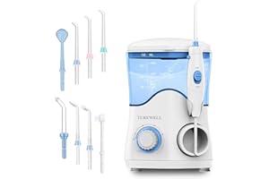 TUREWELL FC162 Water Dental Flosser for Teeth/Braces,10 Pressure Levels, 8 Water Jet Tips for Family, 600ML Electric Water Dental Oral Irrigator for Teeth Clean (White)
