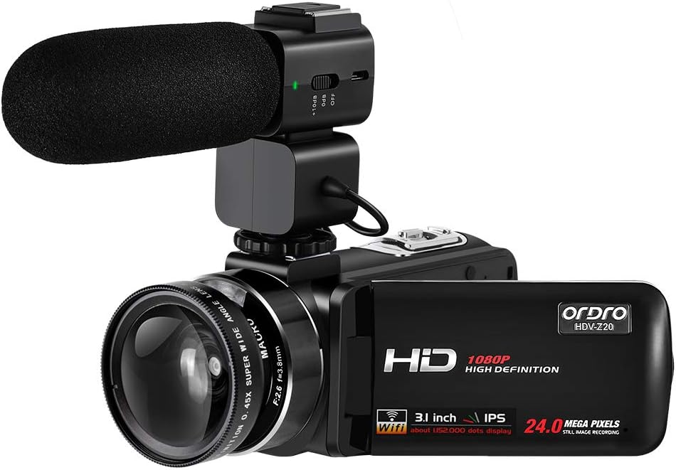 ORDRO Camcorder Video Camera 3.0" IPS Touch Screen WiFi Camcorders FHD 1080P 30FPS Digital Video Camera Recorder with Microphone