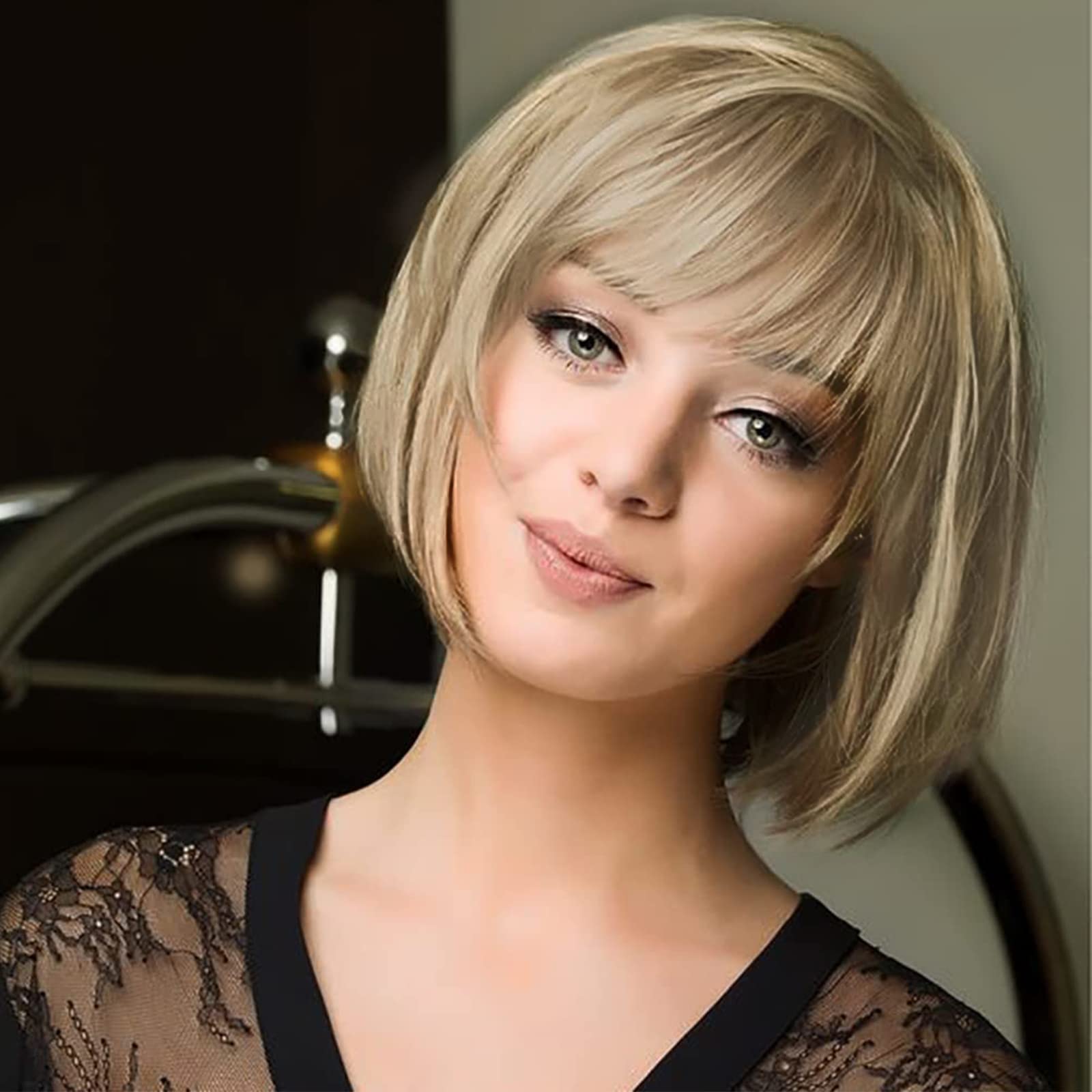 Queentas® Califonia Blonde Wig Short Bob Straight Synthetic Hair Wig with Wig Cap for Women Girls 11”