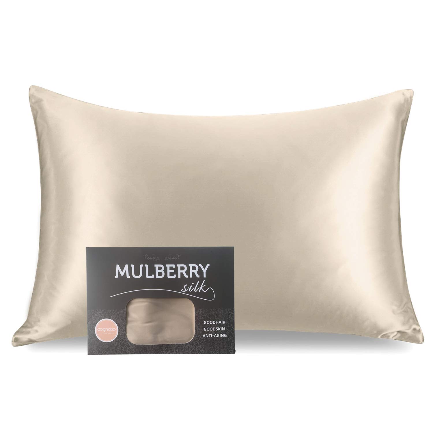 Cognatio Silk Pillowcase, 22 Momme 100% Pure Mulberry Silk Pillow Case for Hair and Skin, Both Sides Silk Pillow Cover with Hidden Zipper, 1pc, Gift Box Packed, 50 x 75 cm, Champagne