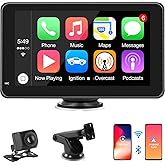 Carplay Screen for Car, 7 Inch Portable Touch Screen Car Stereo with Wireless Carplay & Android Auto, Backup Camera, Live Navigation, Bluetooth, Mirror Link, TF Card