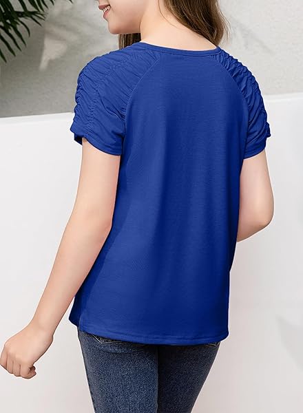 BLIBEAN LITTLE GIRLS SHIRTS BIG KIDS SHORT SLEEVE CASUAL TSHIRT FASHION OUTFITS DRESSY TOPS BLOUSE AGE 8T-9T (SIZE 8-9 YEAR) ROYAL BLUE
