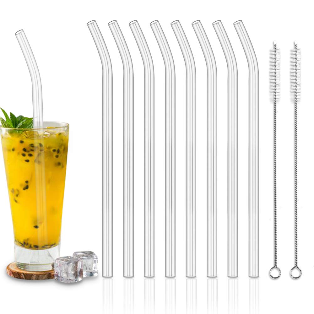 YOGURTCK Glas-Trinkhalme Wiederverwendbar – 4 Stück, Gebogen, 20,3 Cm, 8 Mm, Mit Bürste & Box