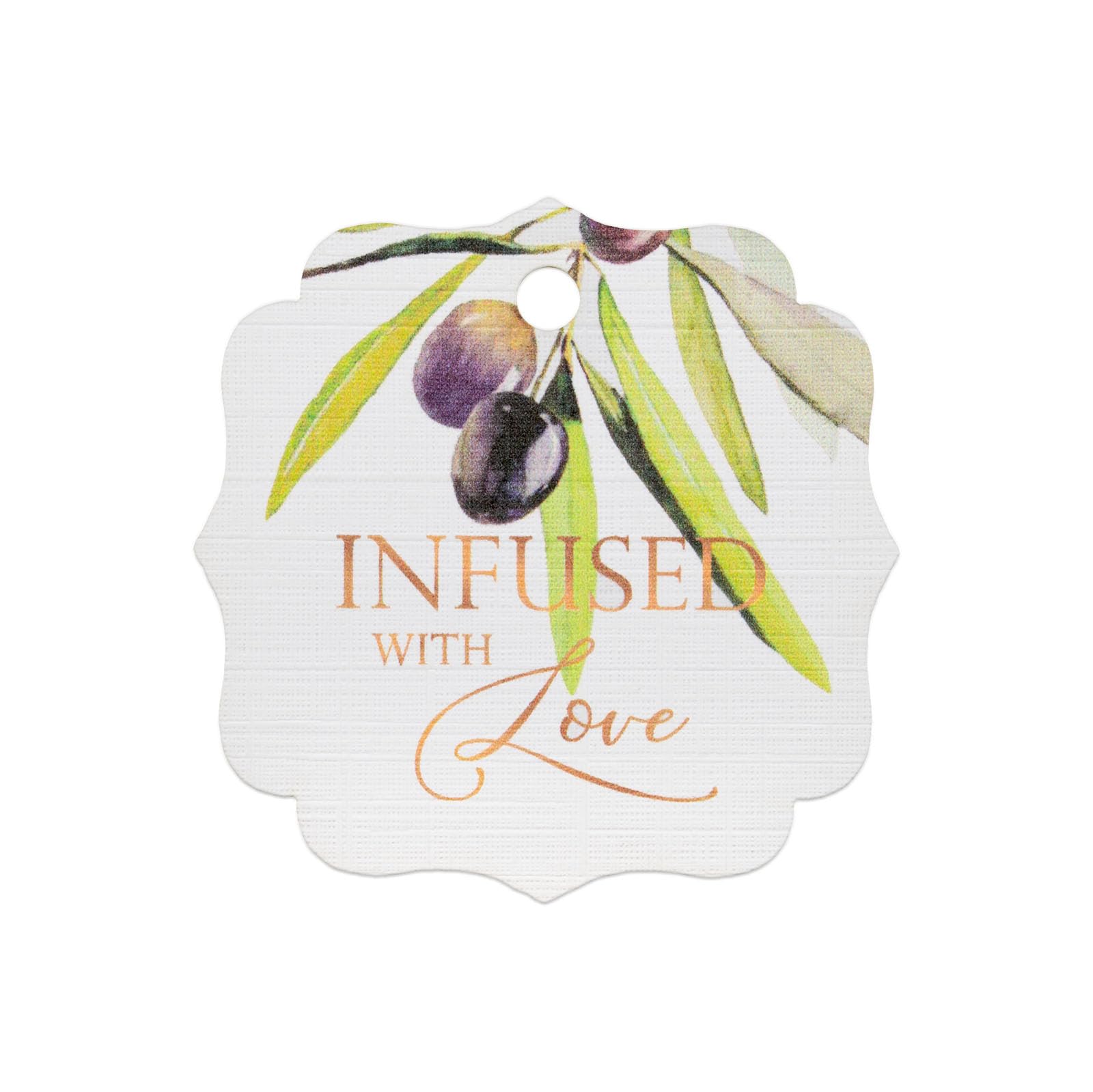 Summer-Ray 50pcs Watercolour Olive Twig Infused with Love Gift Tags Olive Our Love and Thanks Greek Wedding (White, Square)