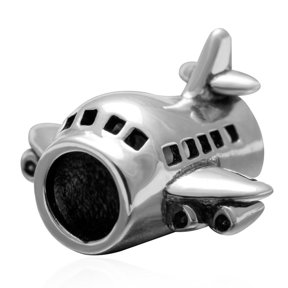 Airplane Charm 925 Sterling Silver Plane Charm Flight Charm Travel Charm Christmas Charm for Pandora Charm Bracelet (C)