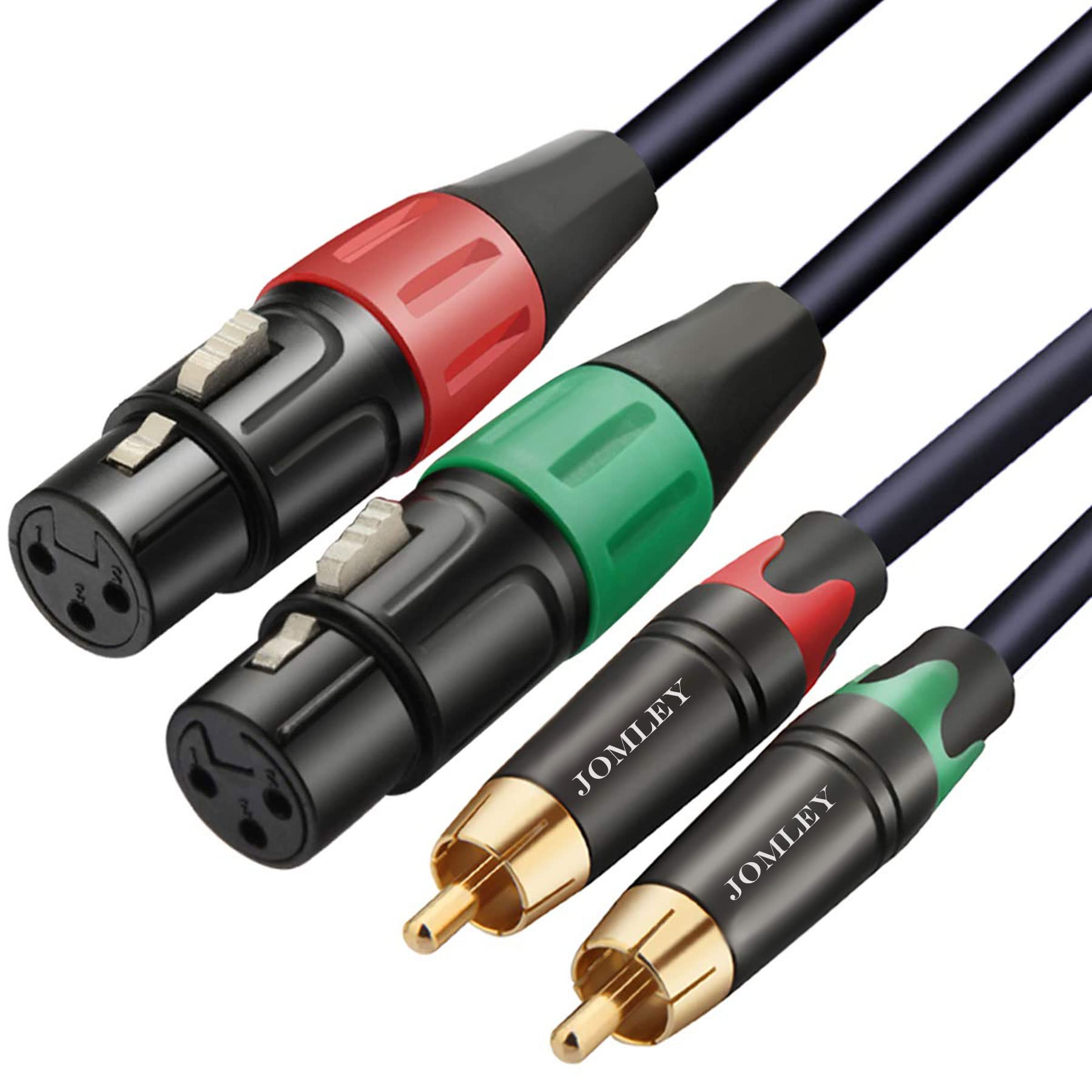 JOMLEY 2 XLR to 2 RCA Cable, Heavy Duty Dual XLR Female to Dual RCA Male Patch Cord HiFi Stereo Audio Connection Interconnect Lead - 10ft