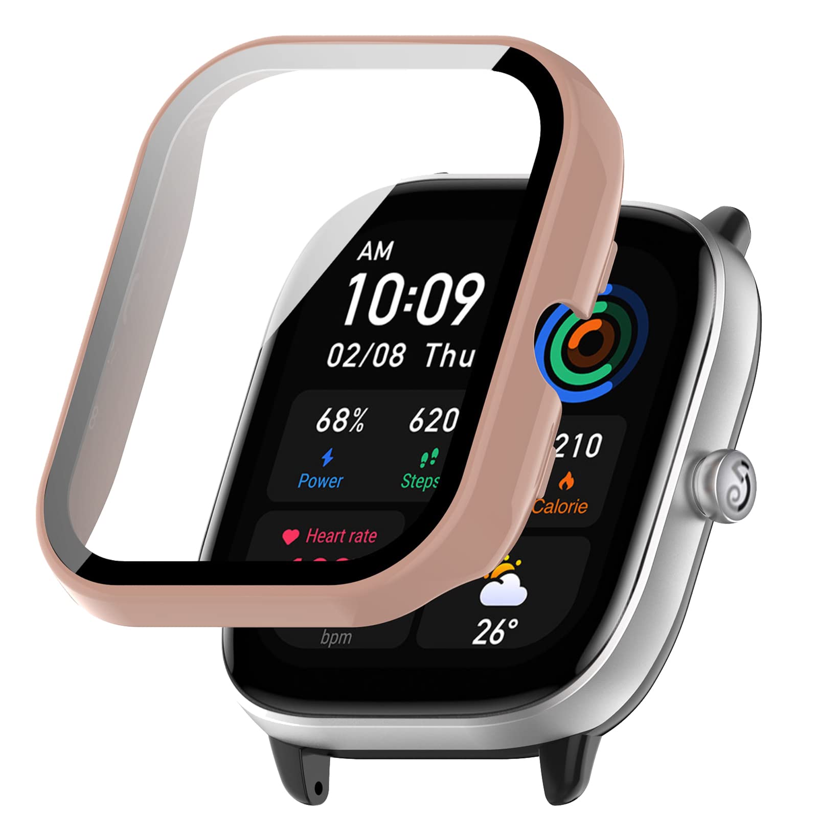 SeNool Case Compatible with Amazfit GTS 4 Mini, Hard PC Protective with Glass Screen [9H Hardness, Anti-Scratch, Bubble-Free] Protector Cover for Amazfit GTS 4 Mini - Pink