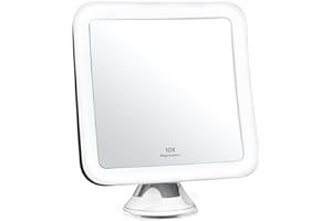 Fancii 10X Magnifying Lighted Makeup Mirror - Daylight LED Vanity Mirror - Compact, Cordless, Locking Suction, 6.5" Wide, 360 Rotation, Portable Illuminated Bathroom Mirror (Square)