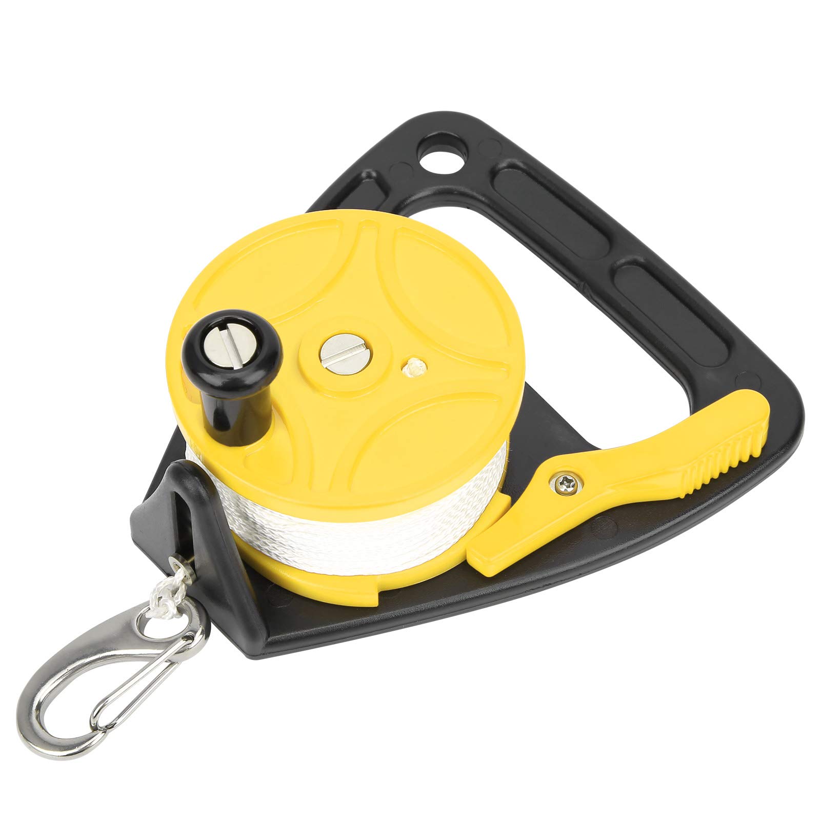 DAUERHAFT Double Ended Snap Kayak Anchor Diving Line Reel, 150FT, Yellow, for Underwater Diving, Cave, Wreck Diving