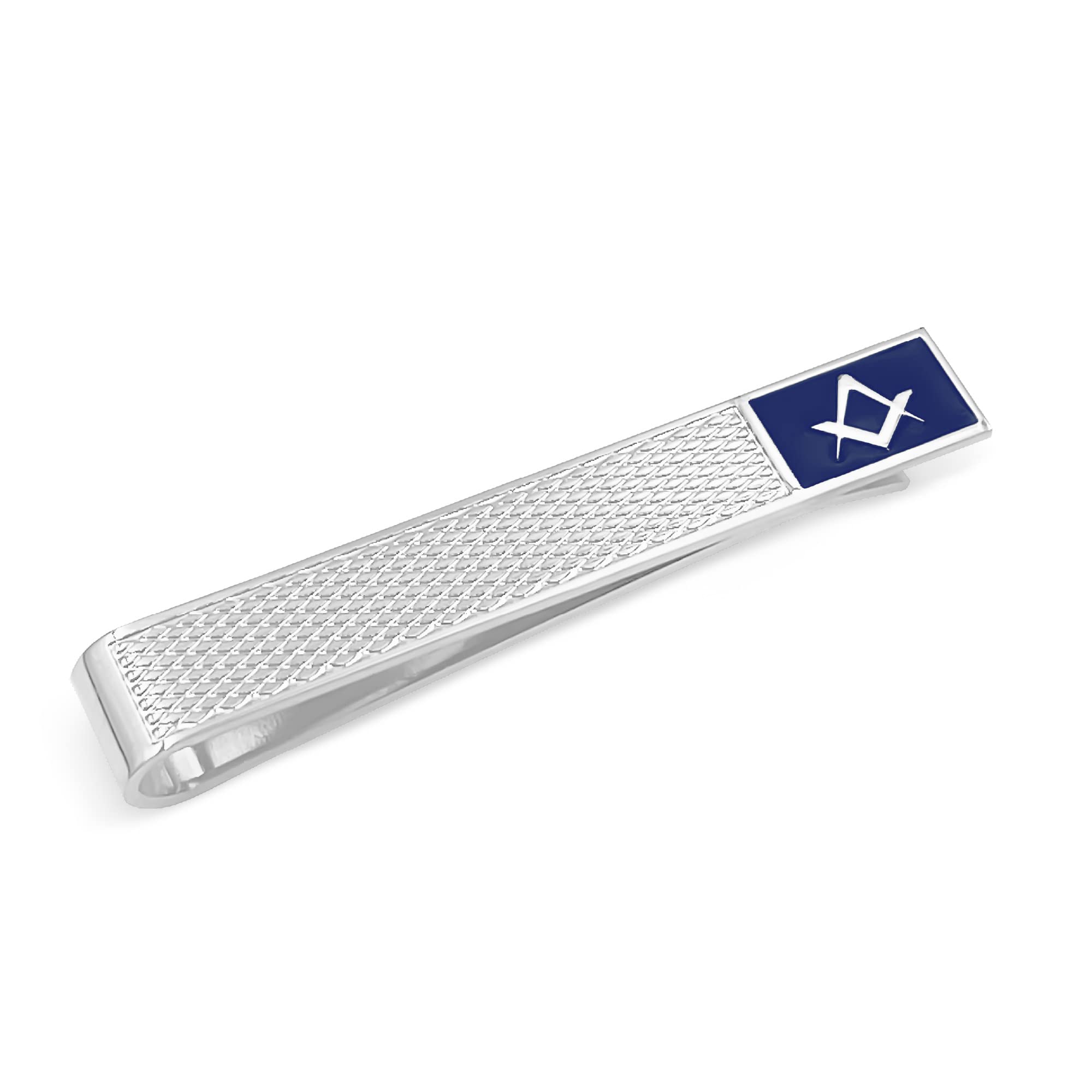 THE MASONIC COLLECTION - Blue Tieslide With Silver Plating - Diamond Cut Pattern - Comes in Beautiful Velvet pouch/Gift Box - Freemason Gifts for Men