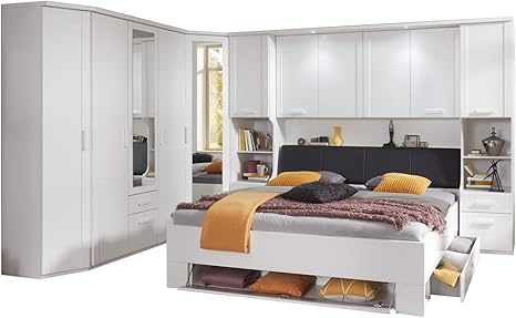 Lifestyle4living Schlafzimmer Komplett Set In Weiss 5 Teilig Komplettset Mit Kleiderschrank Bettbrucke Und Bett Amazon De Kuche Haushalt