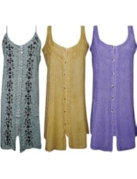 Womens Sundress Button Front Embroidered Boho Sexy Resort Fashion Shift Dress Wholesale Lot Of 3