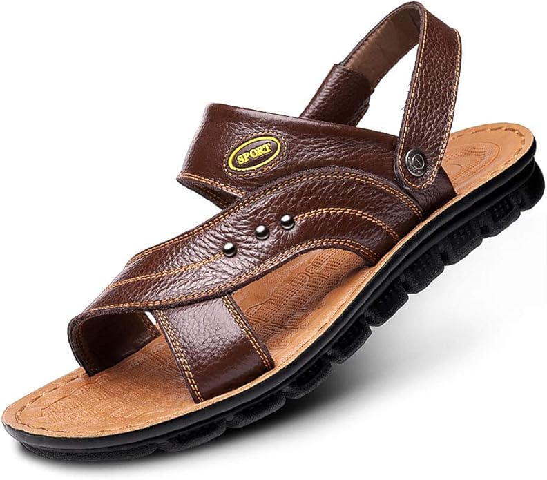 KTOL Men's Beach Sandals, Black Breathable Slide Sandals Cowhide