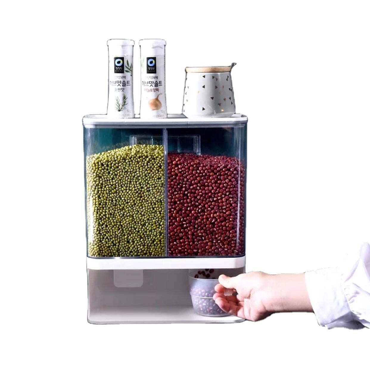 Mechdel 2 Grid Rice Dispenser Container Wall Mounted Dry Food Storage