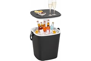 GYMHILL Outdoor Cool Bar Table Portable Cooler Side Table with Handle, Bottle Opener & Lift Top Lid,3-in-1 Cocktail Coffee Table Sturdy,Waterproof & UV Resistant Indoor Outdoor Use(Black)