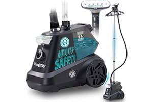 True & Tidy® Heavy-Duty Industrial Standing Garment Steamer for Clothes, 1800 watts, Extra Large 3L water tank 90+ mins of Steam Time (Matte Black, Smart Auto-Off Commercial Garment Steamer)