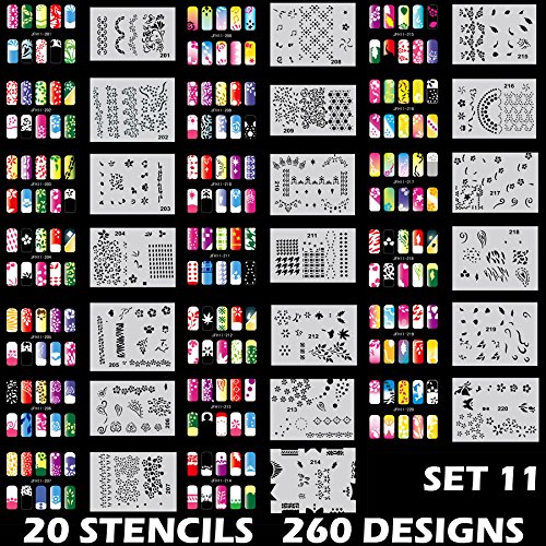Custom Body Art Airbrush Nail Stencils - Design Series Set # 11 Includes 20 Individual Nail Templates with 13 Designs each for a total of 260 Designs of Series #11
