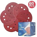 Sandpaper Discs 60PCS 5 Inch 8-Hole Power Sander Hook  Loop Discs Sandpaper Assortment 40 60 80 120 180 240  Grits Orbital Sandpapers For Power Random Orbit Sanders