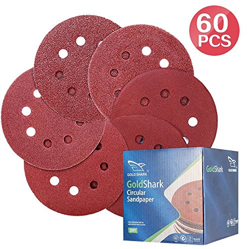 Sandpaper Discs 60PCS 5 Inch 8-Hole Power Sander Hook  Loop Discs Sandpaper Assortment 40 60 80 120 180 240  Grits Orbital Sandpapers For Power Random Orbit Sanders