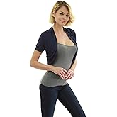 AmélieBoutik Women Short Sleeve Bolero Shrug Open Front Pleated Sides Cropped Cardigan for Dress Casual