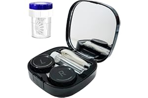 CADEVED Contact Lens Case Kit with Cleaner Washer, Contact Lenses Applicator Removal Tool Kit with Mirror Solution Bottle for Daily and Outdoor Use(Black)