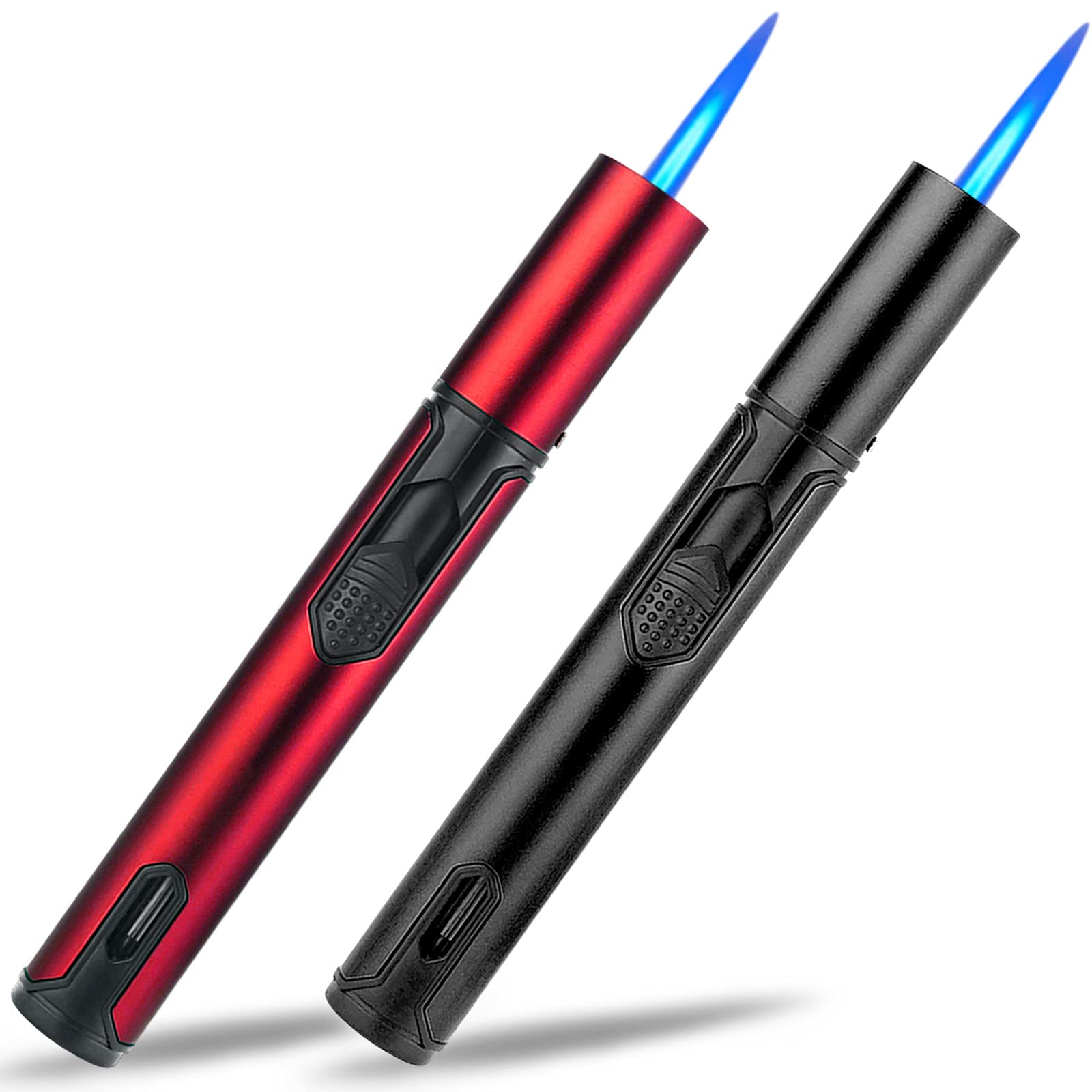 Yeuligo 2 Pack Gas Lighter, 6.0in Refillable Jet Lighter with Visible Window, Adjustable Flame Butane Torch for Candle, BBQ, Creme Brulee (Sold without Gas) (Red & Black)